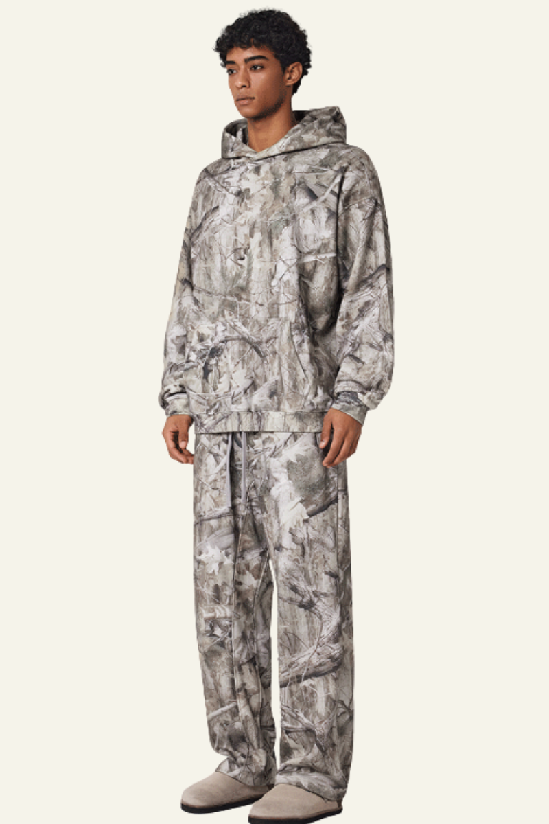 Men's  Camouflage Set:Fleece-Lined Hoodie And Shorts