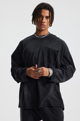 Men's Cotton Gradient Distressed Long Sleeves T-shirt