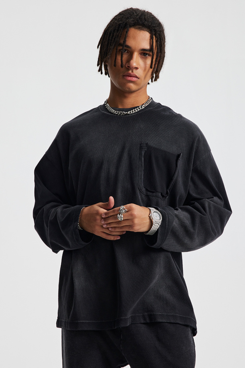 Men's Cotton Gradient Distressed Long Sleeves T-shirt
