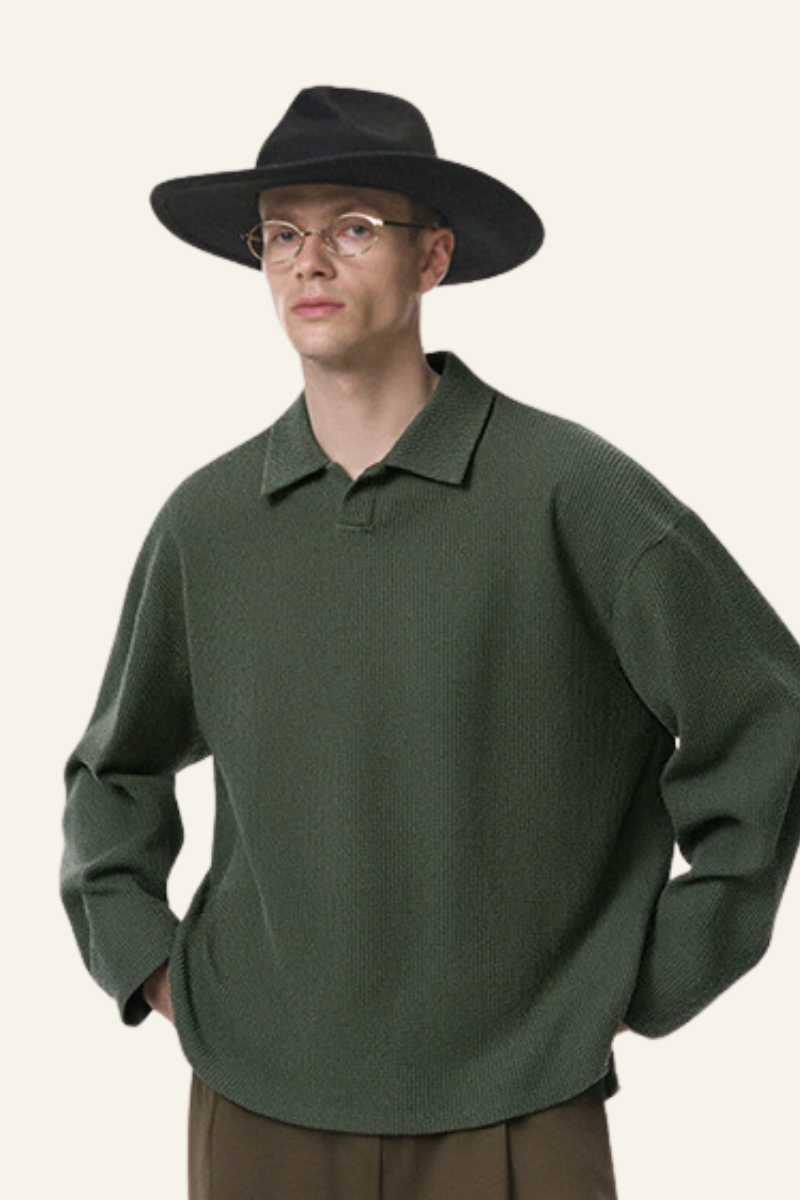 Men's Waffle-patterned Polo Collar Sweatshirts