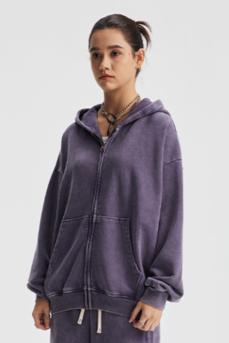Women's Cotton Washed Distressed Front Pocket Hooded Jacket
