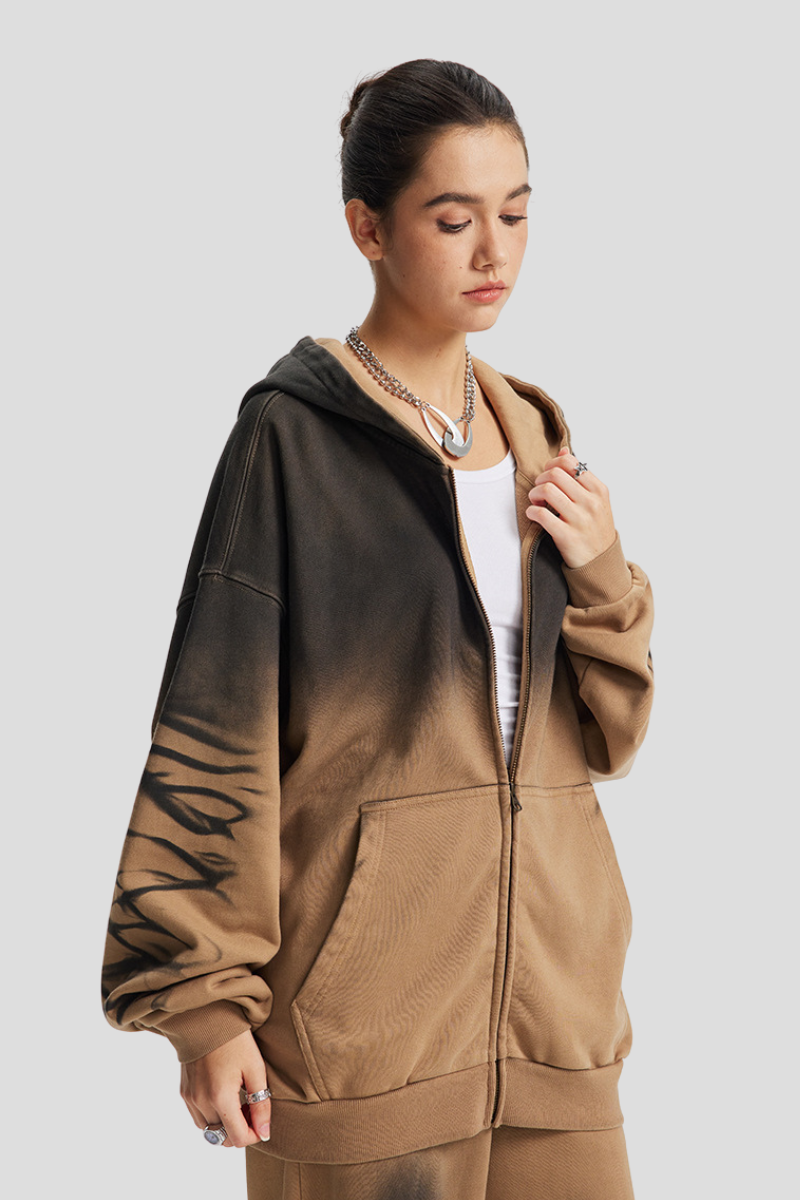 Women's Cotton Streetwear Gradient Hooded Jacket