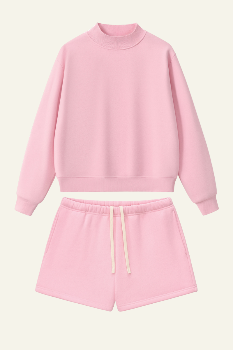 Women's Streetwear Set:Mock Neck Sweatshirt And Shorts