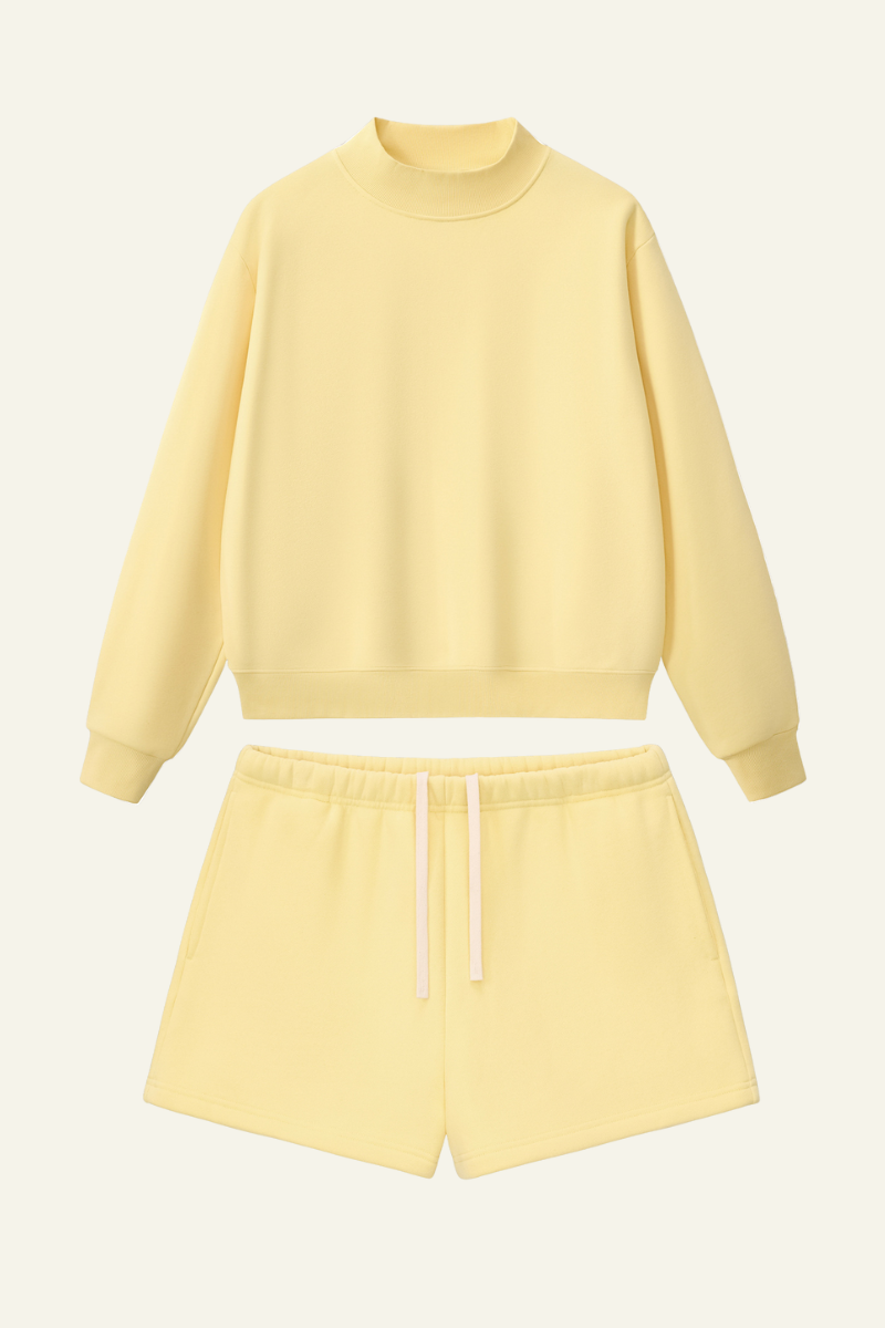 Women's Streetwear Set:Mock Neck Sweatshirt And Shorts