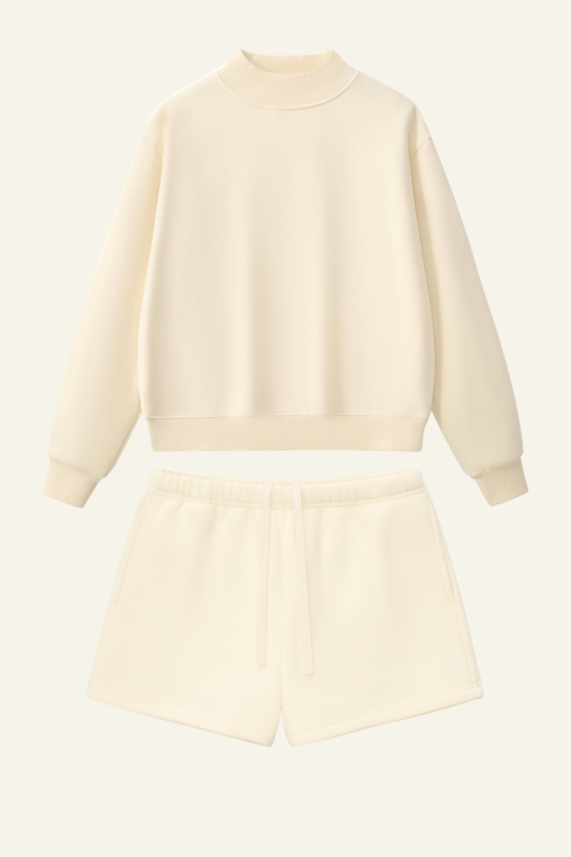 Women's Streetwear Set:Mock Neck Sweatshirt And Shorts