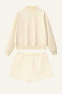 Women's Streetwear Set:Mock Neck Sweatshirt And Shorts