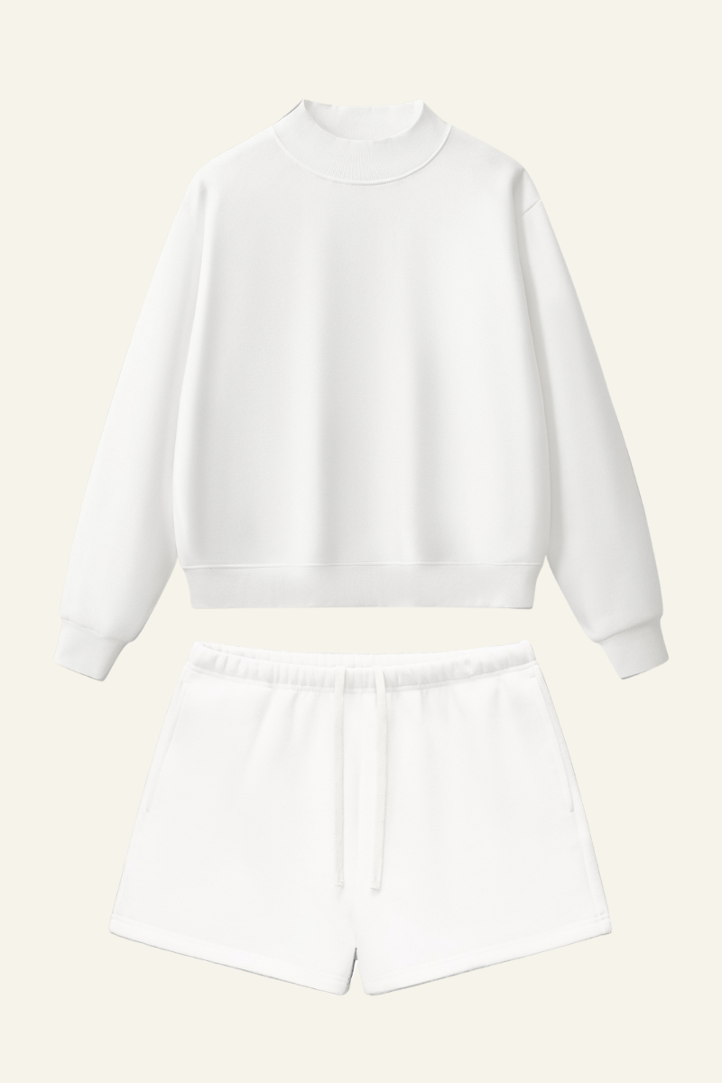 Women's Streetwear Set:Mock Neck Sweatshirt And Shorts