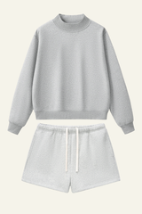 Women's Streetwear Set:Mock Neck Sweatshirt And Shorts