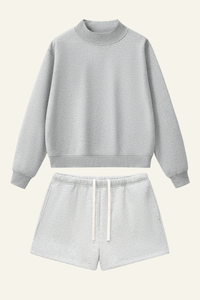 Women's Streetwear Set:Mock Neck Sweatshirt And Shorts