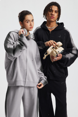 Men/Women's Unisex 430g Spray Washed Zipper Hoodie Set