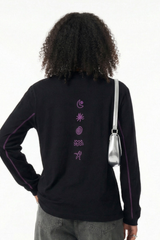 Women's Cotton Linen Symbol Print Long Sleeve Tee
