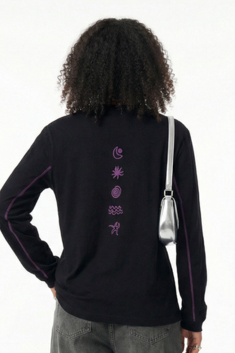 Women's Cotton Linen Symbol Print Long Sleeve Tee