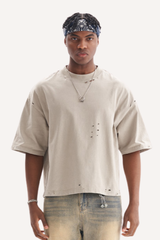 Men's Heavy Cotton Distressed Streetwear Breathable Tee