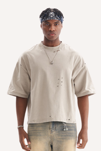 Men's Heavy Cotton Distressed Streetwear Breathable Tee