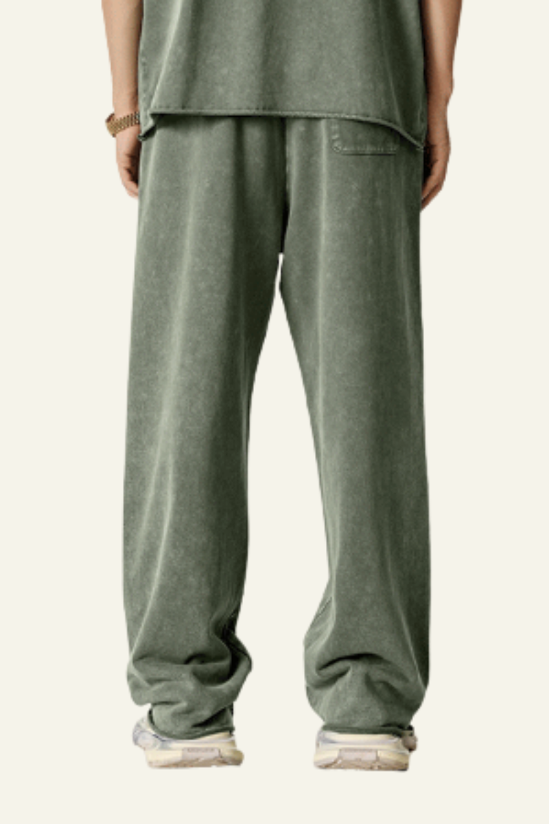 Men's Vintage Washed Frayed Hem Cotton Straight Leg Pants
