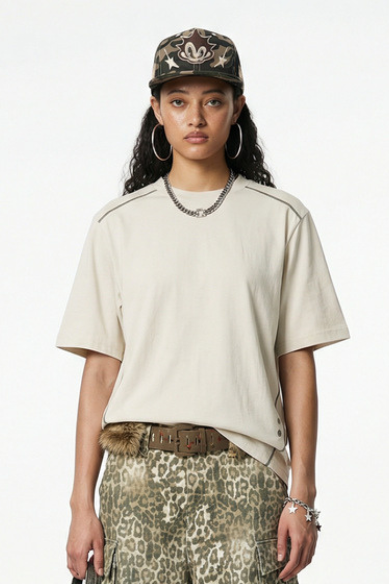 Women's Cotton Drop Shoulder Tee Back Vertical Print