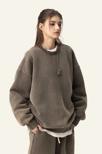 Women's  Washed Distressed Solid Pullover