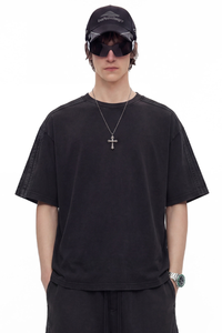 Unisex 275g Cotton Washed Raw Edge Patchwork Sports Tee
