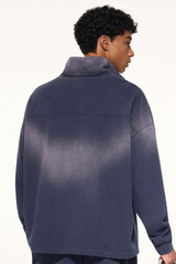 Men's 465g Mock Neck Patch Raw Washed Half Zip Sweatshirt