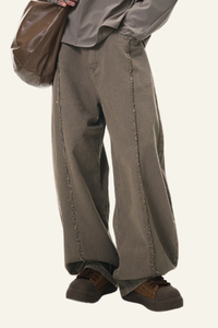 Men's Cotton Vintage Washed Frayed-edge Straight Leg Pants
