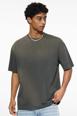 Men's 250g Cotton Distressed Loose Spray Wash Tee