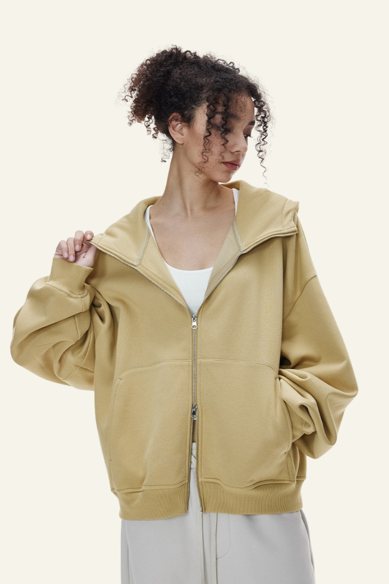 Women's   Streetwear Curved-Sleeve Boxy Hooded Jacket