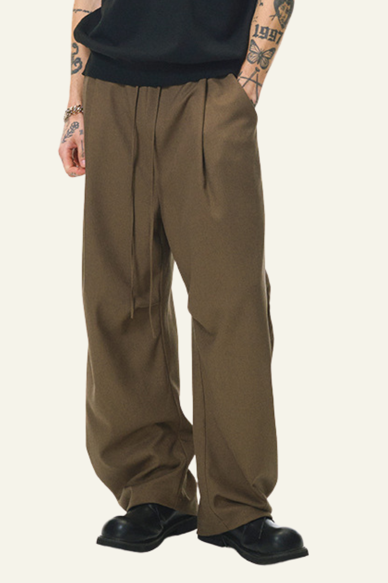 Men's Streetwear Linen Pleadted Wide-leg Pants