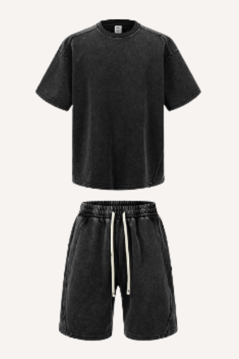 Men's Summer Lightweight Washed Patchwork Streetwear Set