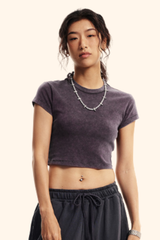 Women's Summer 235g Washed Set-in Slim Crewneck Cropped Tee