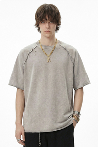 Men's Spring Summer 350g Cotton Batik Washed Raglan Tee