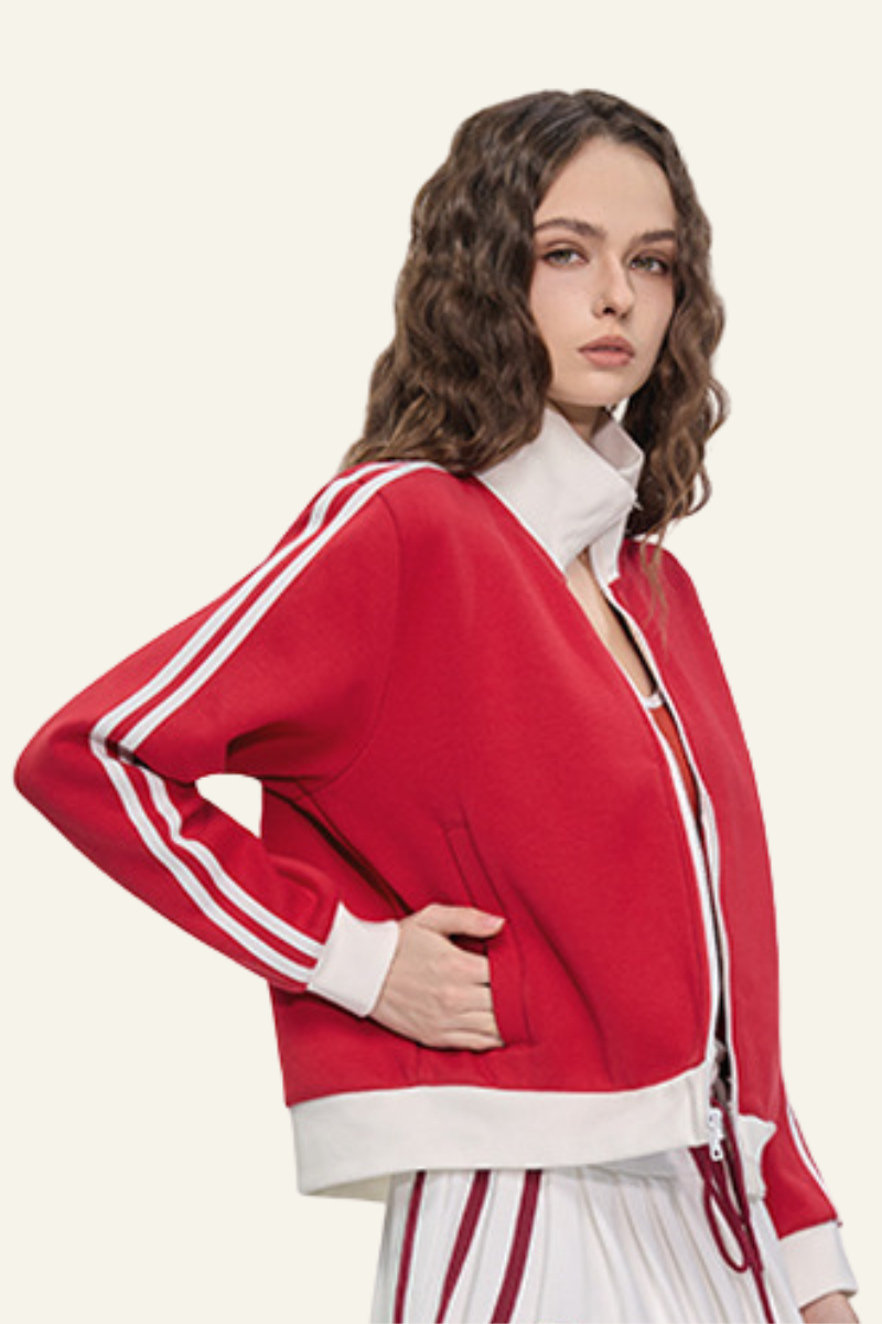 Women's Streetwear Vintage Stand-Collar Side-Striped Jacket