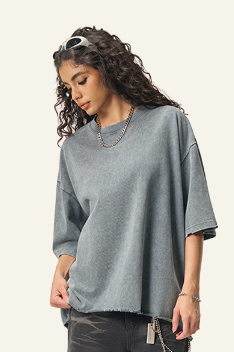Women's  Cotton Frayed Streetwear Washed T-Shirt