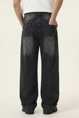 Men's Spring Summer Washed Pocket Rhinestone Wide Leg Jeans