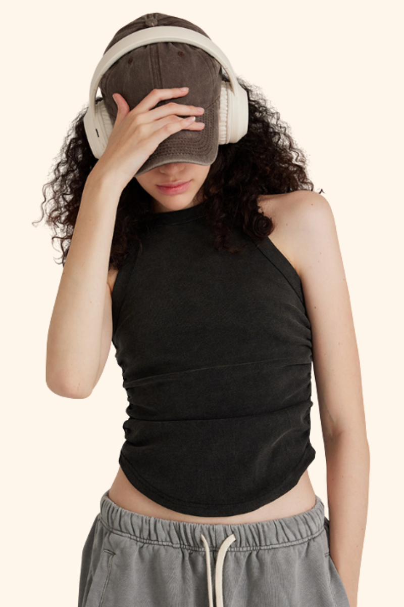 Women's SpringSummer 315g Cotton WashedRuched Racerback Tank