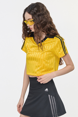Color-blocked collegiate-style short T-shirt