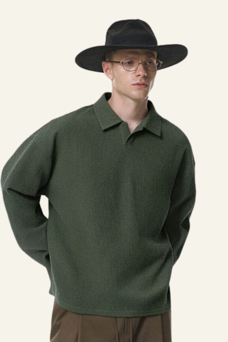 Men's Waffle-patterned Polo Collar Sweatshirts