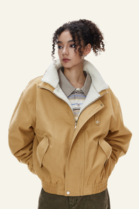 Women's Streetwear Detachable Collar Fleece Stand Jacket
