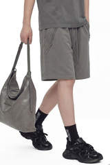 Men's 330g Cotton Washed Elastic Raw Stripe Webbing Shorts