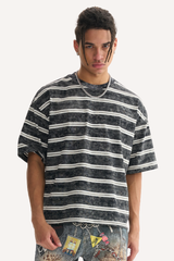 Unisex Washed Stripe Ribbed Crewneck Boxy Tee