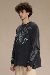 Men's Cotton Retro Faux Two-piece Pullover