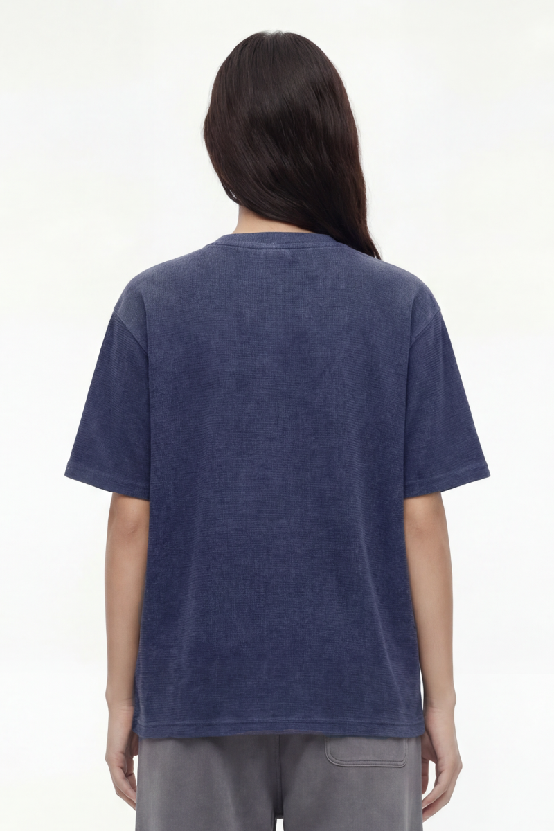 Women's Streetwear Washed Henley Collar Distressed T-shirt