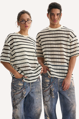 Men's Summer 205g Stripe Mesh Crewneck Tee