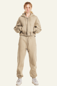 Women's Sports Set:Hooded Jacket And Cuffed Sweatpants