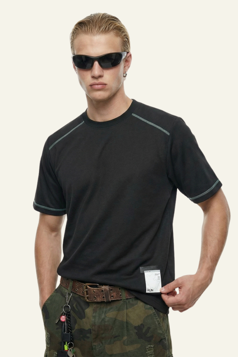 Men's Streetwear Color-Blocked Stripe Sport T-shirt
