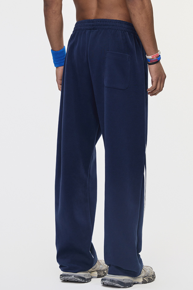 Men's Color Block Elastic Drawstring Cuff Wide Leg Pants