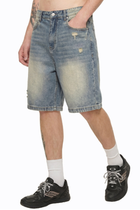 Men's Summer 385g Loose Raw Edge Ripped 5" Denim Shorts