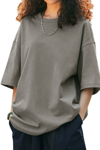 Unisex Spring Summer 265g Cotton Solid Crewneck Couple Tee