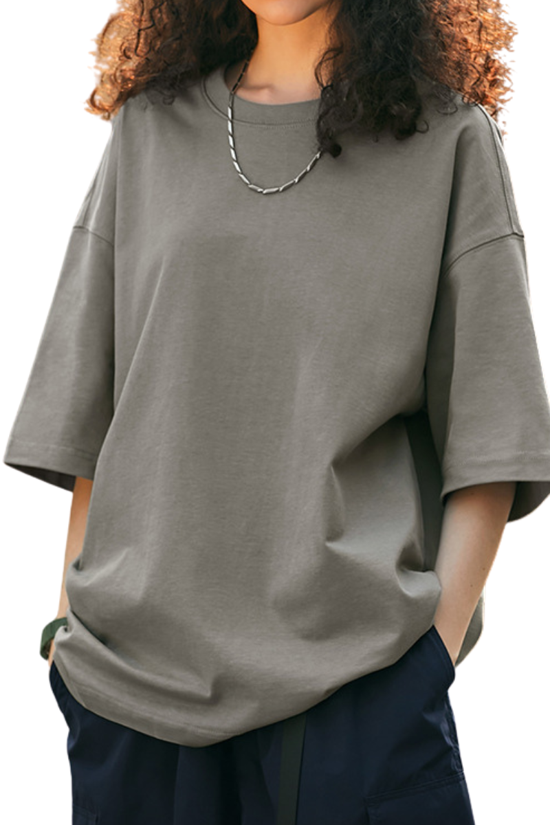 Unisex Spring Summer 265g Cotton Solid Crewneck Couple Tee