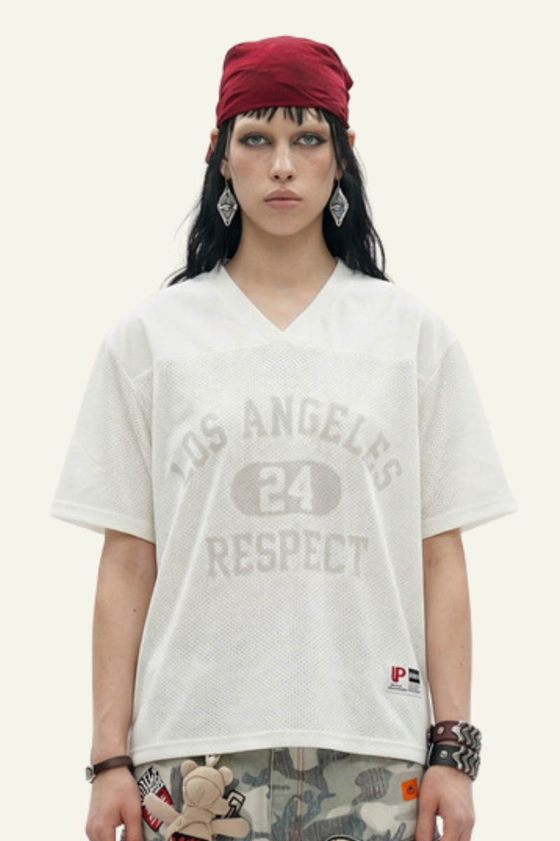 Women's Cotoon Streetwear V-neck  Faux Embroidery T-shirt