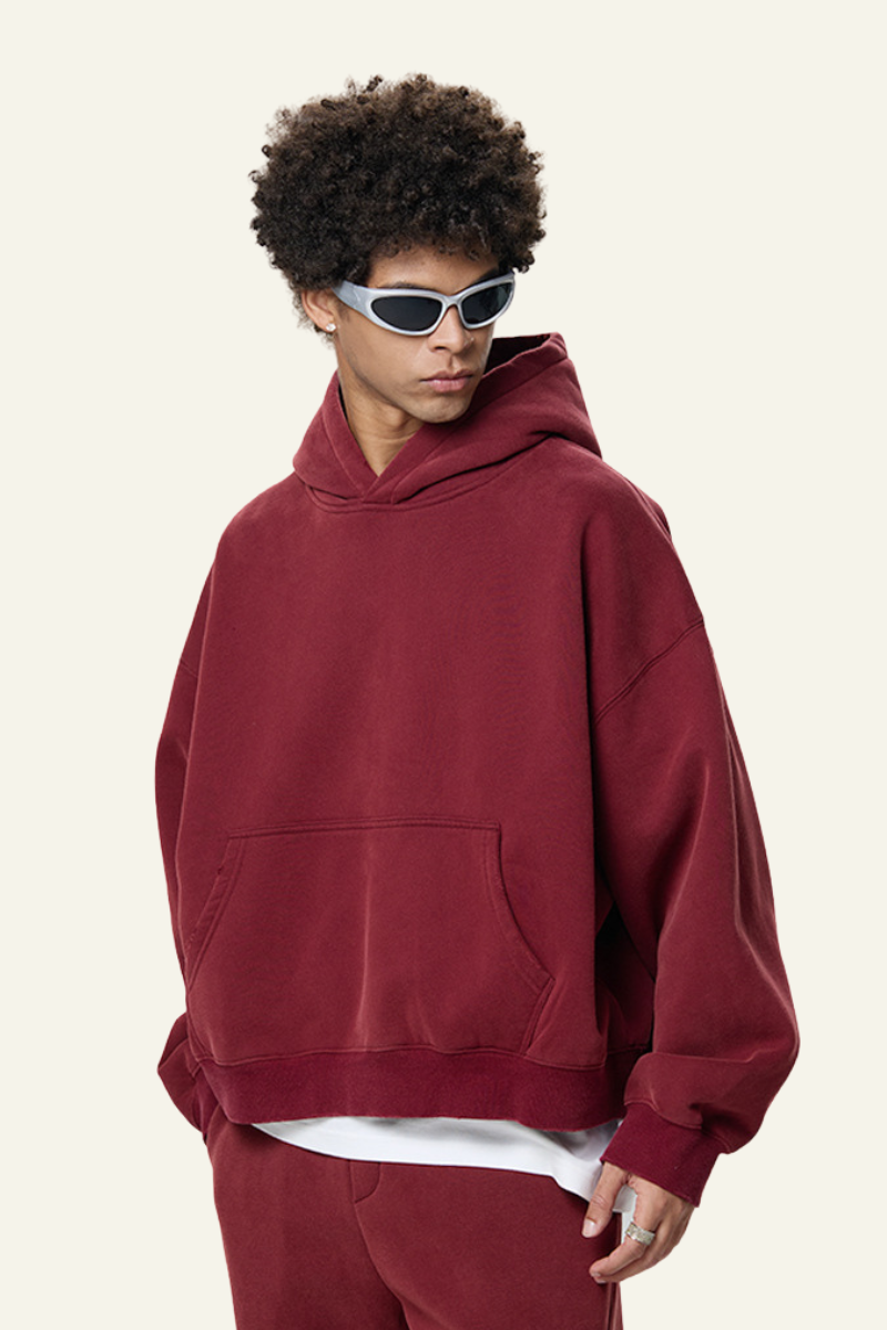 Men's Fleece-Lined Thick Washed Distressed Hoodie.